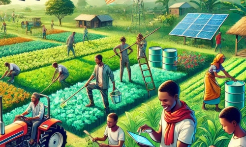 Cartoon image of a vibrant farm